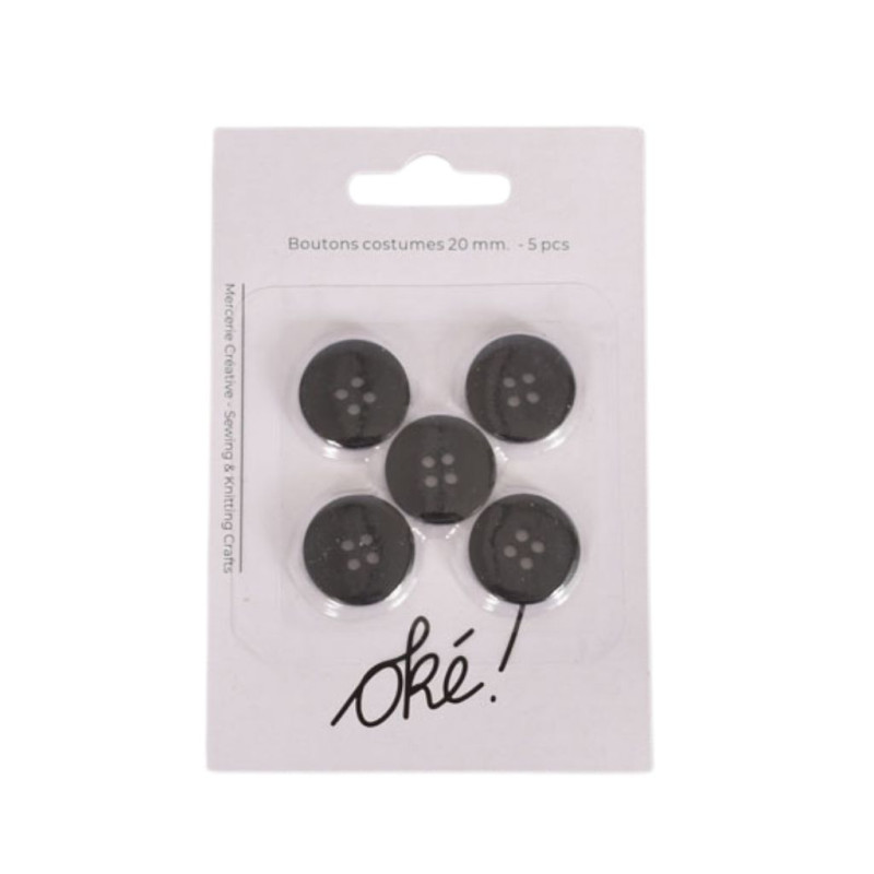 SACHET DE 6 / BOUTONS COSTUME NOIR20 MM. 5 PCS